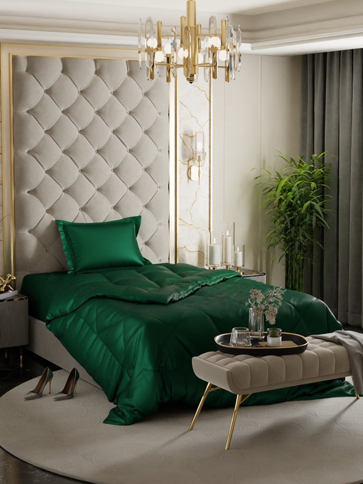 Stoa Paris Date Night Green Polyester 150 GSM Single-Sized Comforter - Set of 1