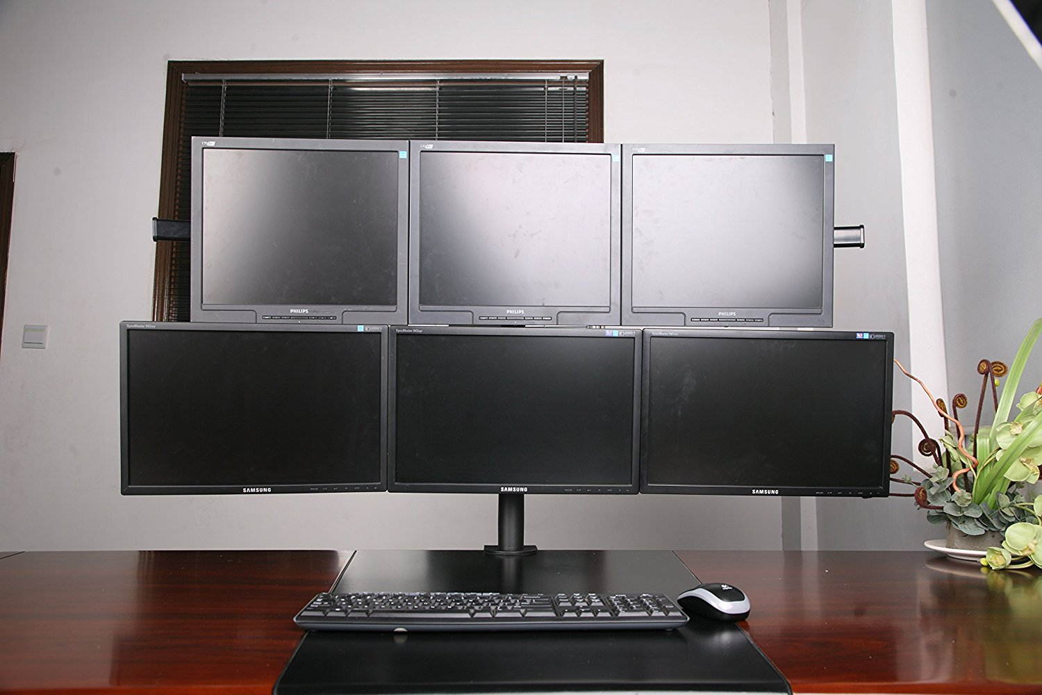 Hex Monitor Stand Desk Mount for 6 Screens, Fully Adjustable, 24 Inch Screen, VESA 75x75 and 100x100, 22 Lb Weight Limit, Black (MI-776)