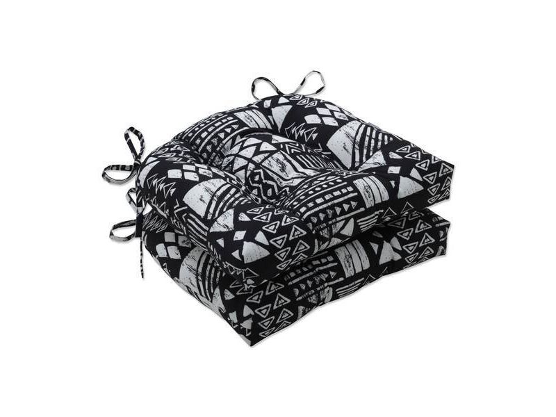 2pk Outdoor/Indoor Reversible Chair Pad Set Geo Block Black - Pillow Perfect
