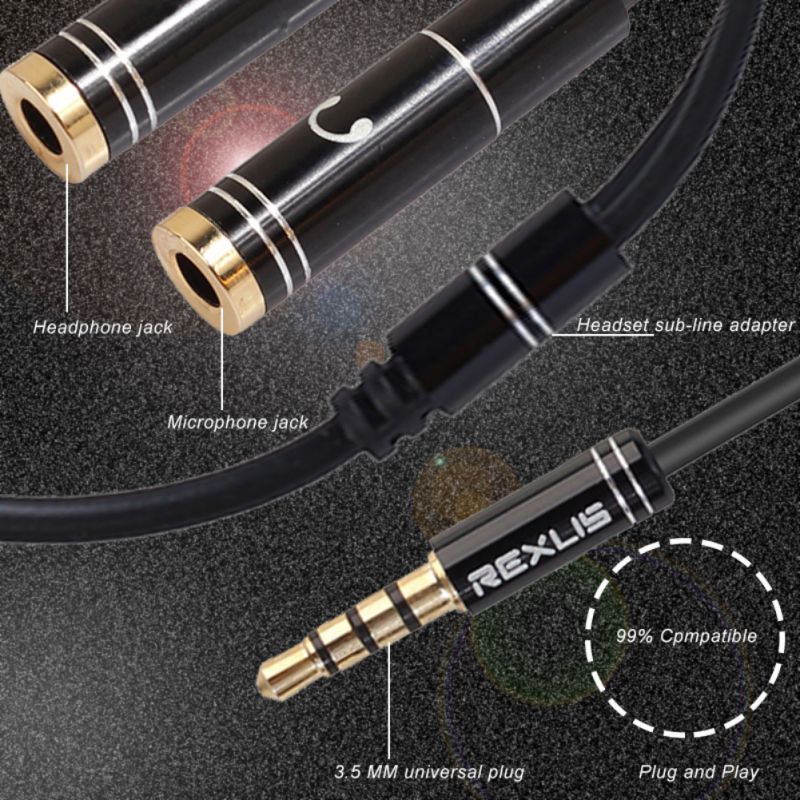 3.5mm Headset Adapter Y Splitter Jack Cable with Separate Microphone and Audio Headphone