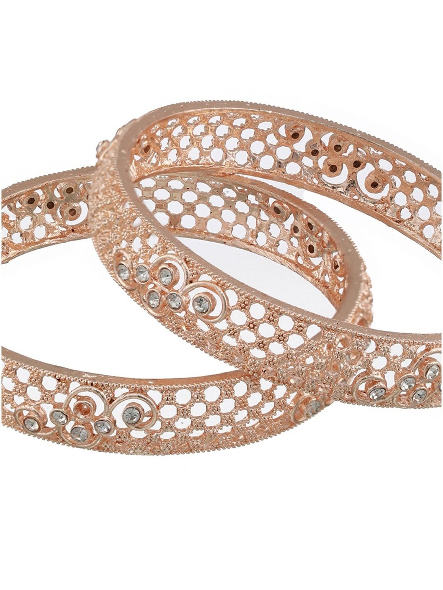 Jazz And Sizzle Rose Gold-Plated Cubic Zirconia Studded Bangle - Set of 2