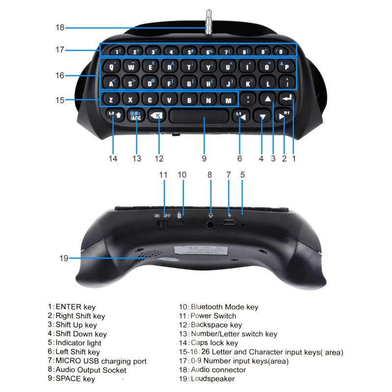PS4 Controller Keyboard, Megadream Wireless Mini Gaming Online Message Chat Keypad Chatpad for Sony Playstation PS4, PS4 Slim, PS4 Pro Controller - Black