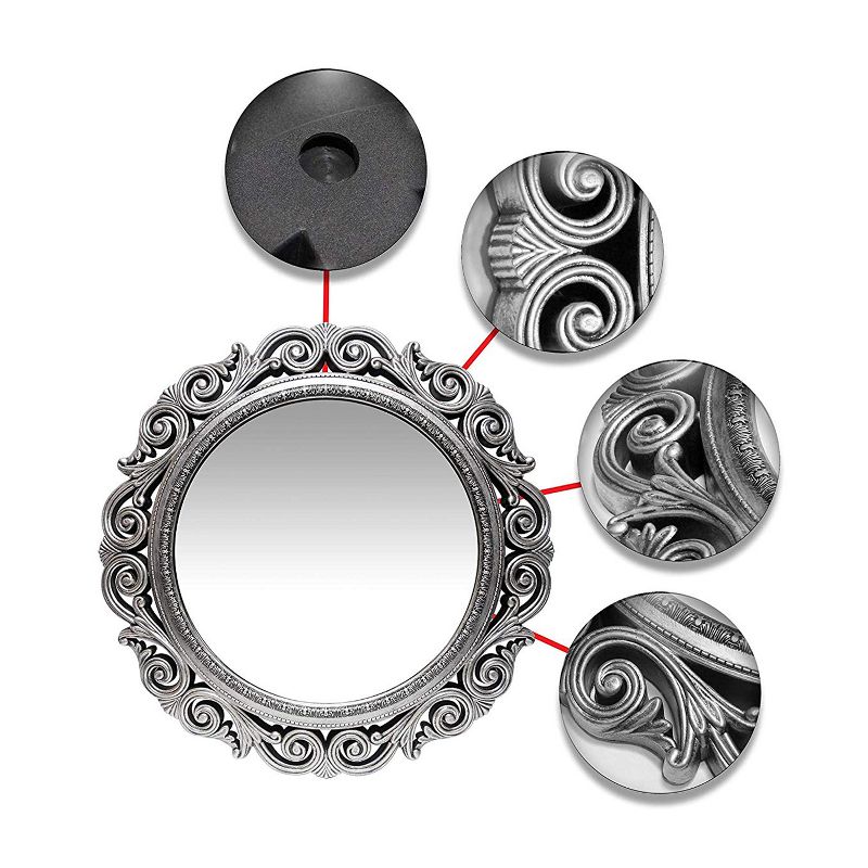 Infinity Instruments Antique Design Large 24-Inch Decorative Round Wall Mirror, Silver