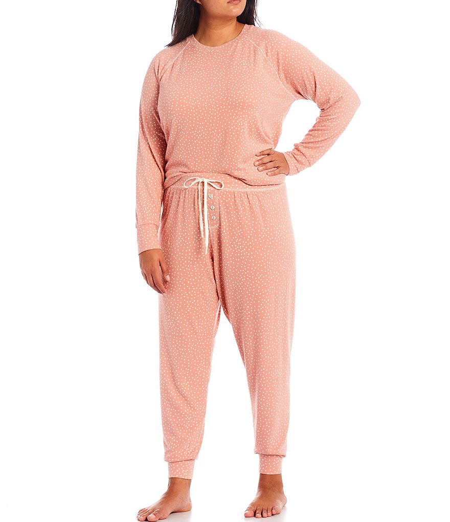 PJ Salvage Plus Dollie Dot Print Jersey Knit Round Neck Long Sleeve Coordinating Sleep Top