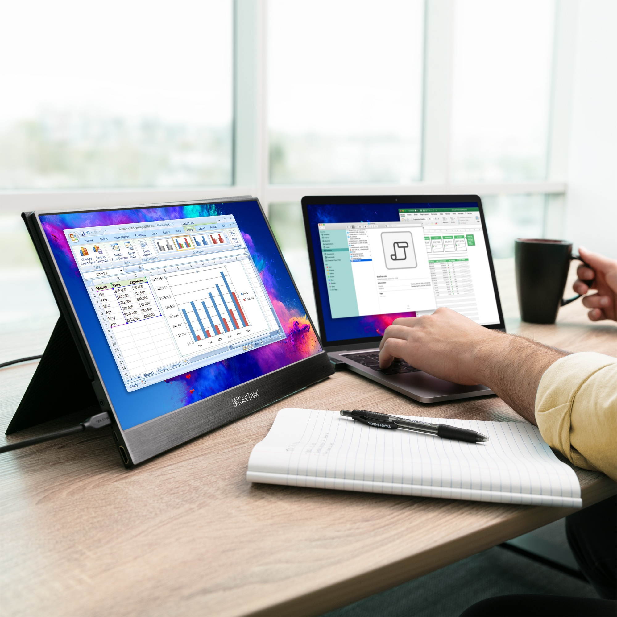 SideTrak Solo 15.6&rdquo; 4k Portable Monitor for Laptop | Freestanding Ultra HD LED Anti-Glare USB Laptop Dual Screen | Compatible with Mac, PC, & Chrome | Powered by USB-C or Mini HDMI