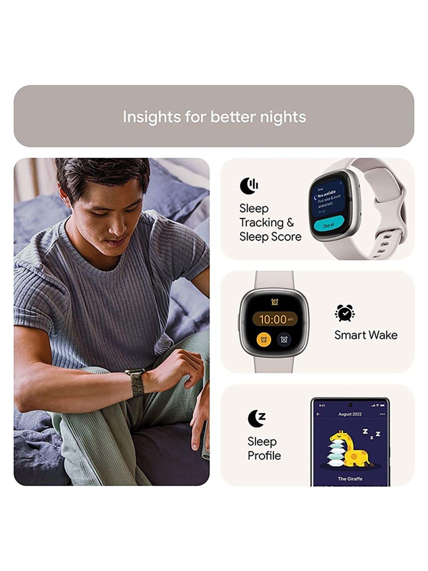 Fitbit Sense 2 Health & Fitness Watch (Lunar White / Platinum Aluminium)