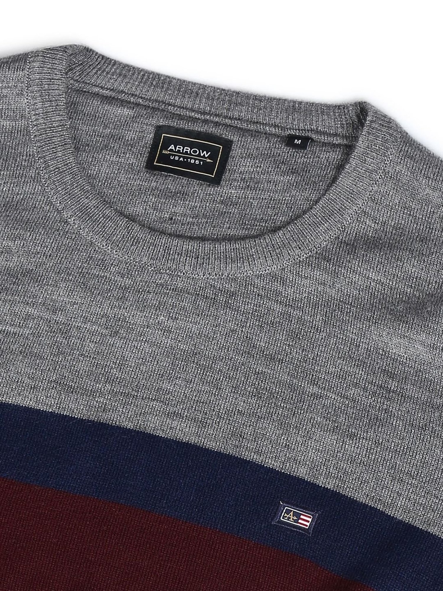 Arrow Sport Burgundy Cotton Regular Fit Colour Block Sweater