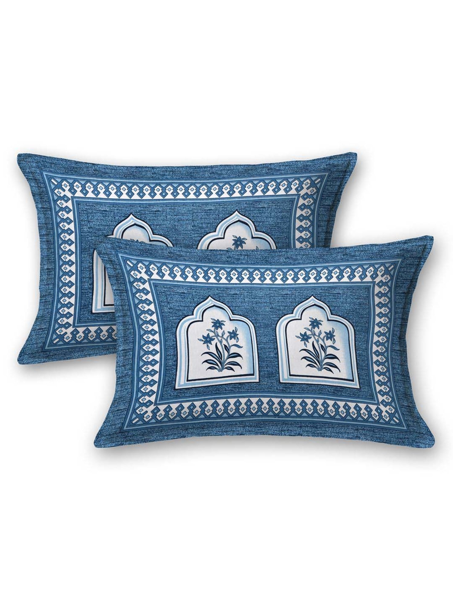 Living Roots Blue Cotton 160 TC King Bedsheet with 2 Pillow Covers