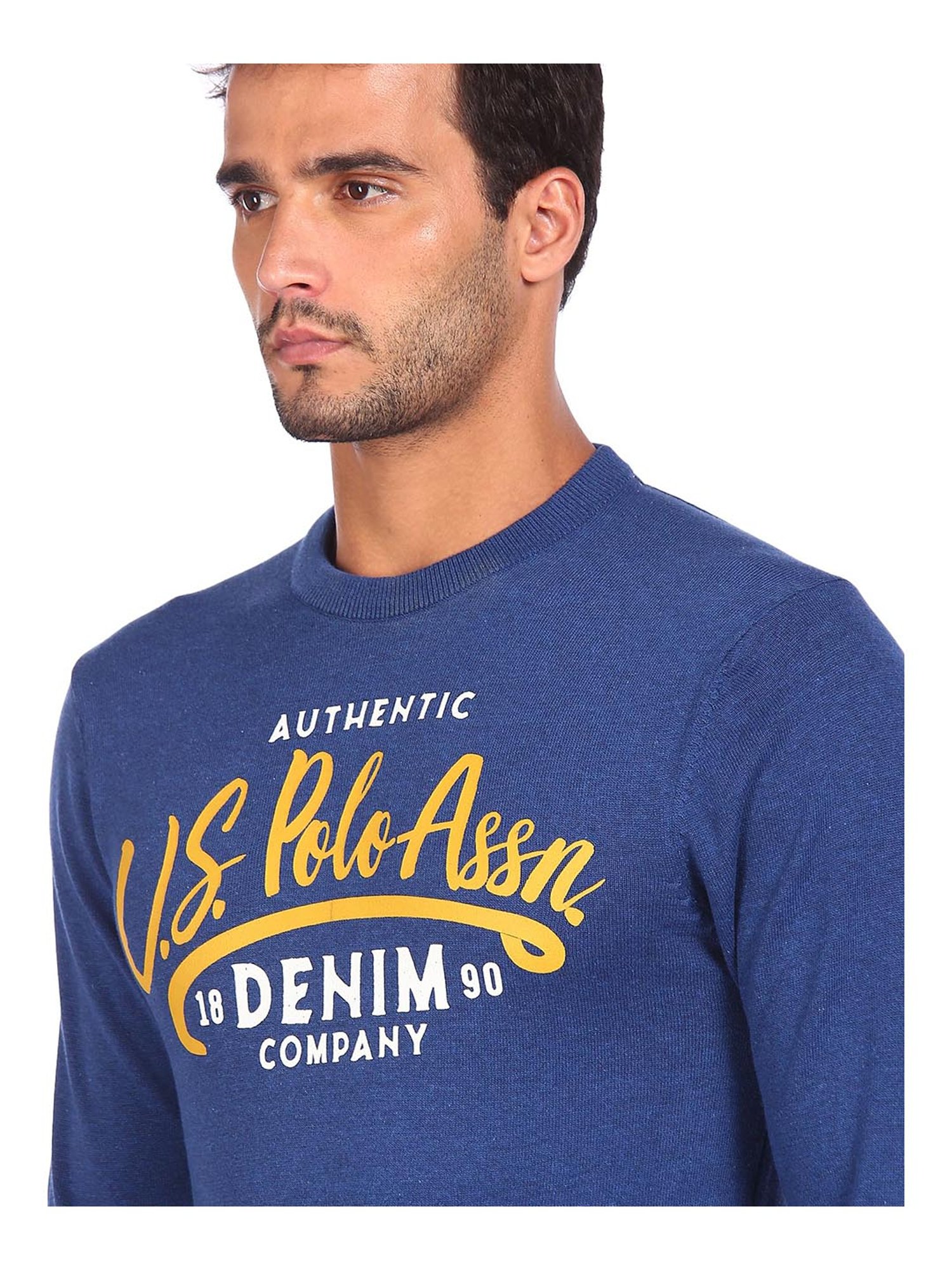 U.S. Polo Assn. Blue Printed Round Neck Sweater
