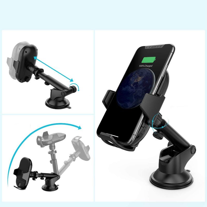 Letscom Wireless Car Charger Auto-Clamping,15W Qi Fast Charging Car Charger Mount, Windshield Dashboard Air Vent Phone Holder - Black