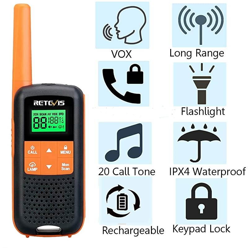 RT49 Walkie Talkie Rechargeable Long RangeWaterproof Two Way Radio AdultNOAA Alert AA VOX Flashlightfor Outdoor Hike Hunting Travel2 Pack
