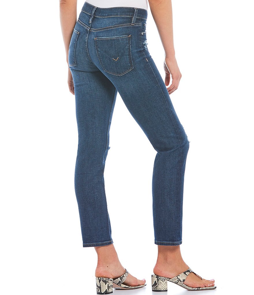 Hudson Jeans Nico Mid Rise Destruction Detail Straight Leg Crop Jeans