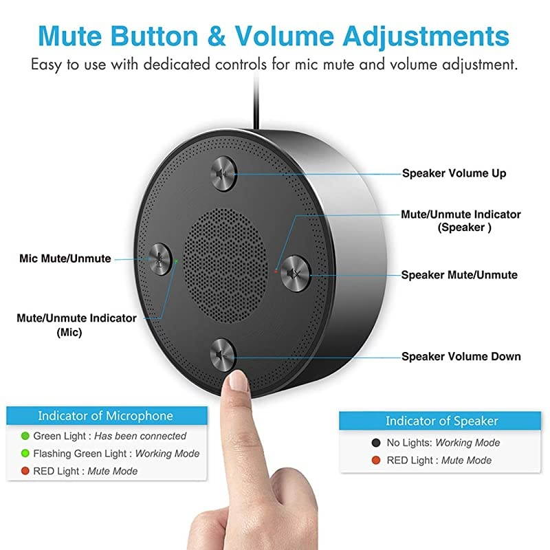 USB Microphone Speakers,  ZM330 Speakerphone - Omnidirectional Desktop Computer Conference Mic with 360 degrees Voice Pickup, Mute Function for Streaming, VoIP Calls, Skype, Interviews, Chatting