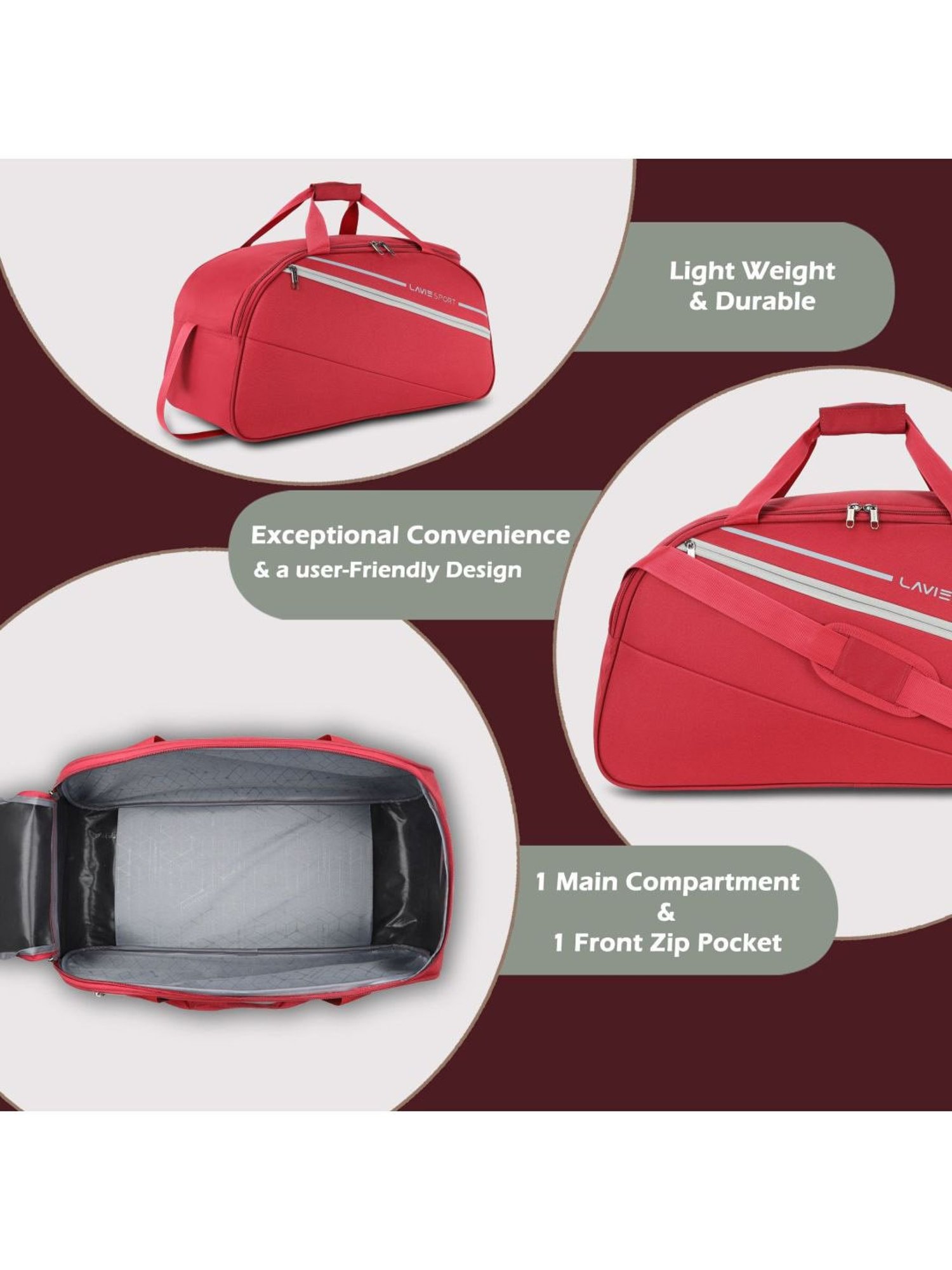 Lavie Sport Strato Medium 55 cms Duffle Bag  |  Duffle (Red)