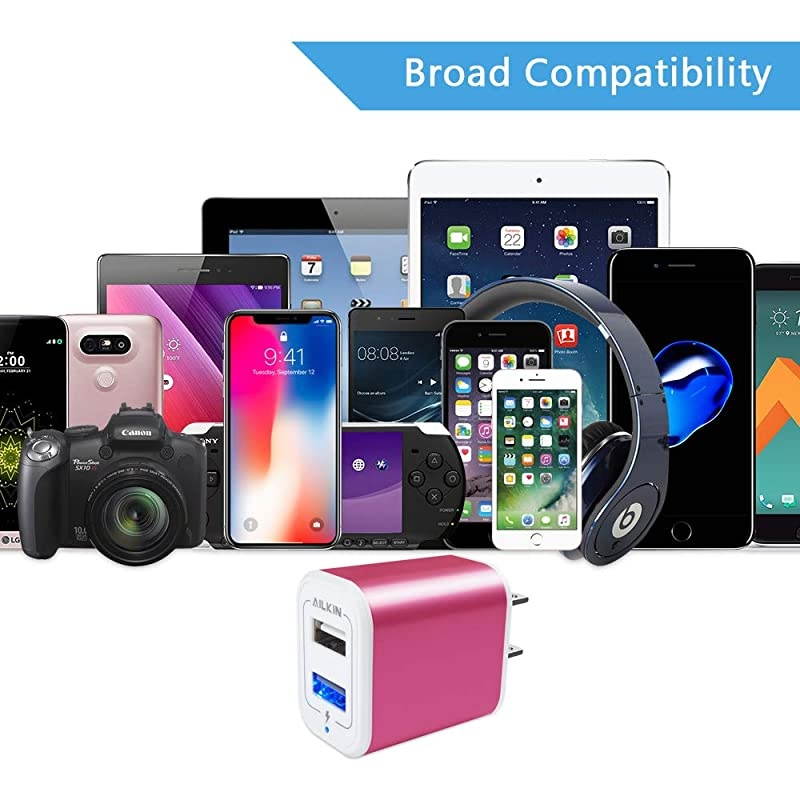 USB Charger Adapter Wall Charger  21A2Pack Dual Port Fast Charging Cube Power Charge Plug Replacement for Phone X87 Plus Samsung Note9S9S8S7 Kindle Fire and More Rose