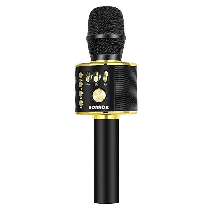 Karaoke Microphone Bluetooth Wireless, Portable Karaoke Machine Mic Speaker for Kids and Adults Home Party Birthday(Black Gold)