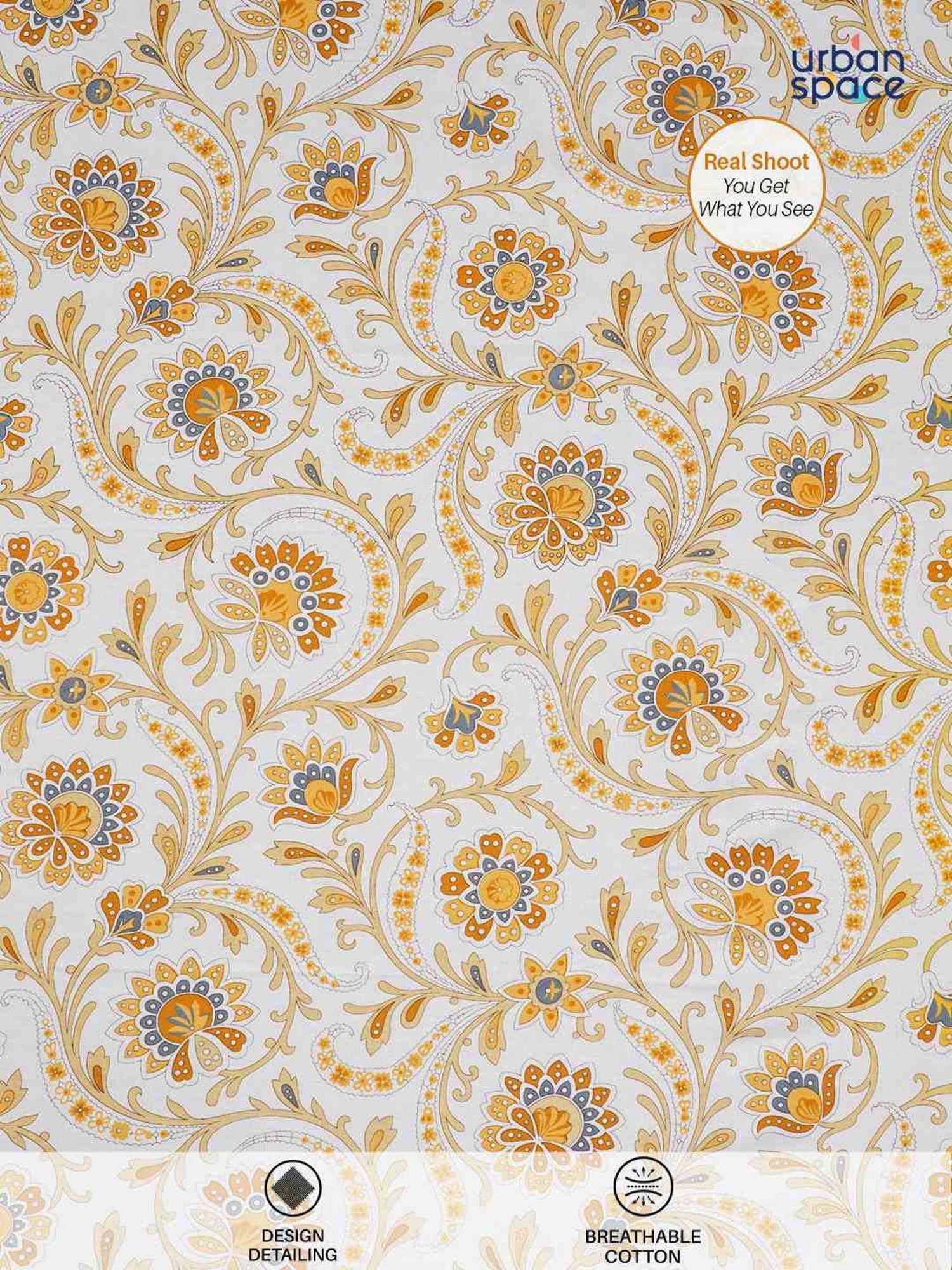 Urban Space Serene Brown Cotton 200 TC Queen Size Bedsheet With Pillow Covers