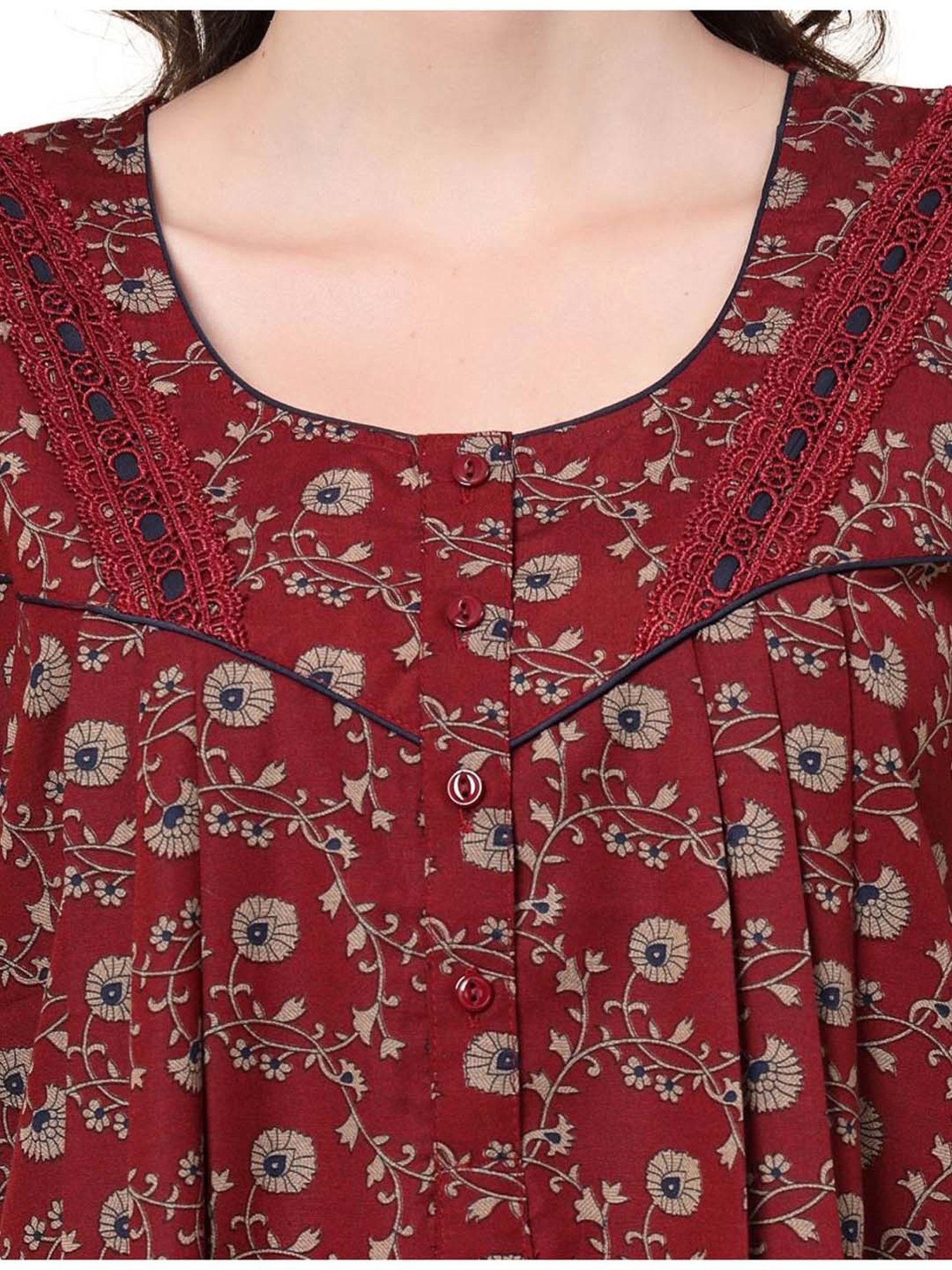 Sweet Dreams Maroon Floral Print Nighty