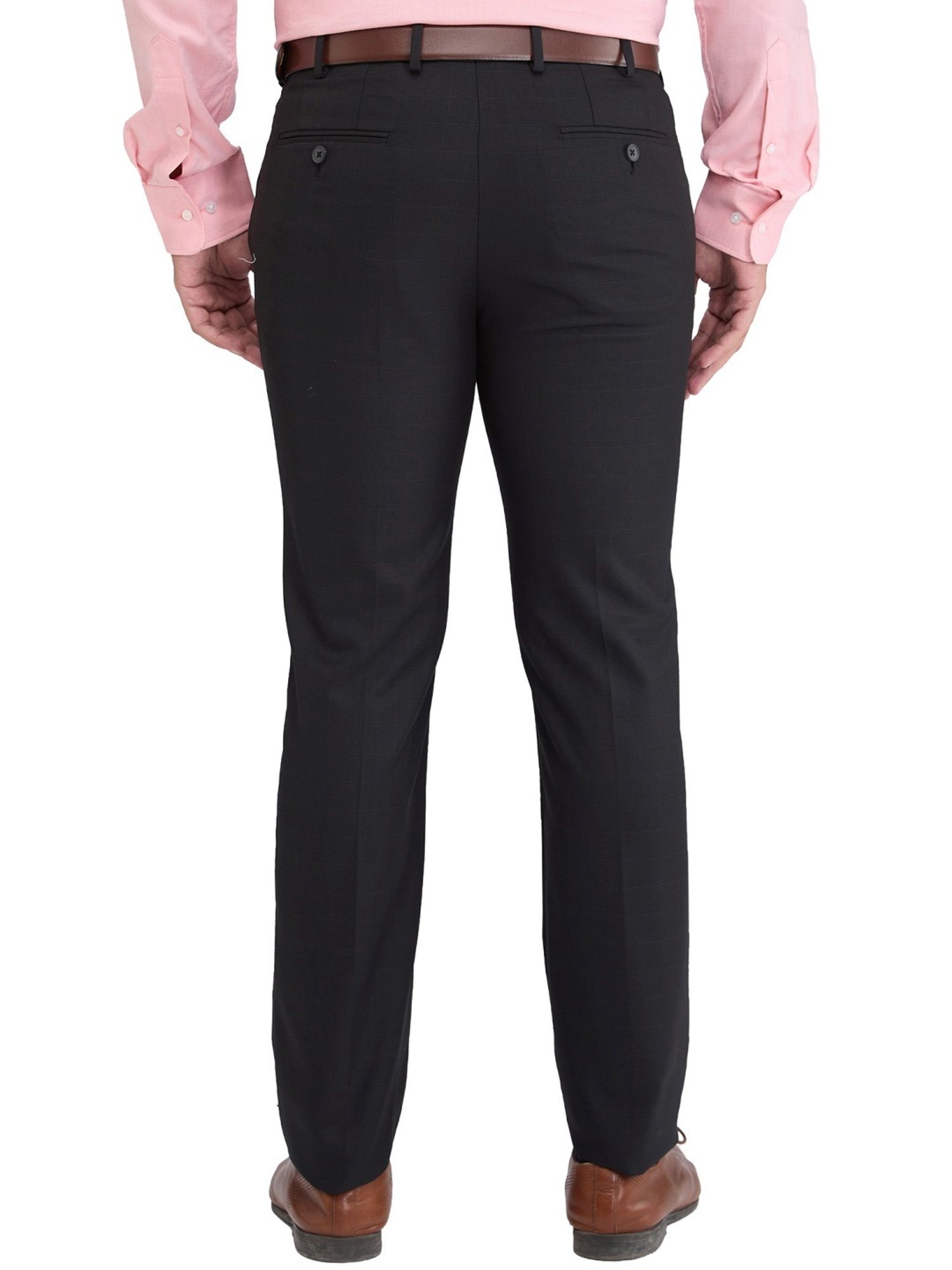 Park Avenue Black Super Slim Fit Checks Trousers