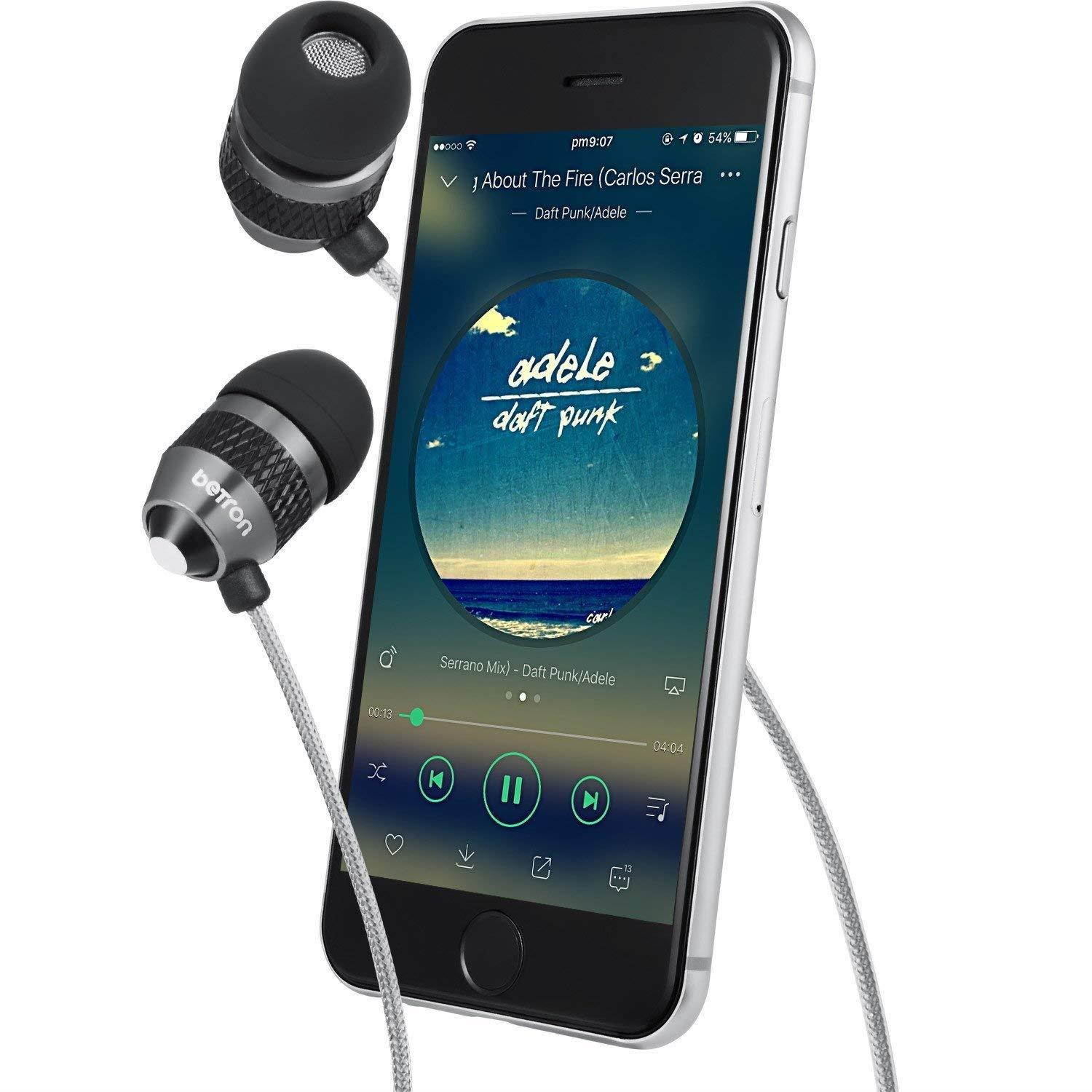 Betron B25 Noise Isolating in Ear Canal Headphones Earphones with Pure Sound and Powerful Bass for iPhone, iPad, iPod, Samsung Smartphones and Tablets (Black with Remote)