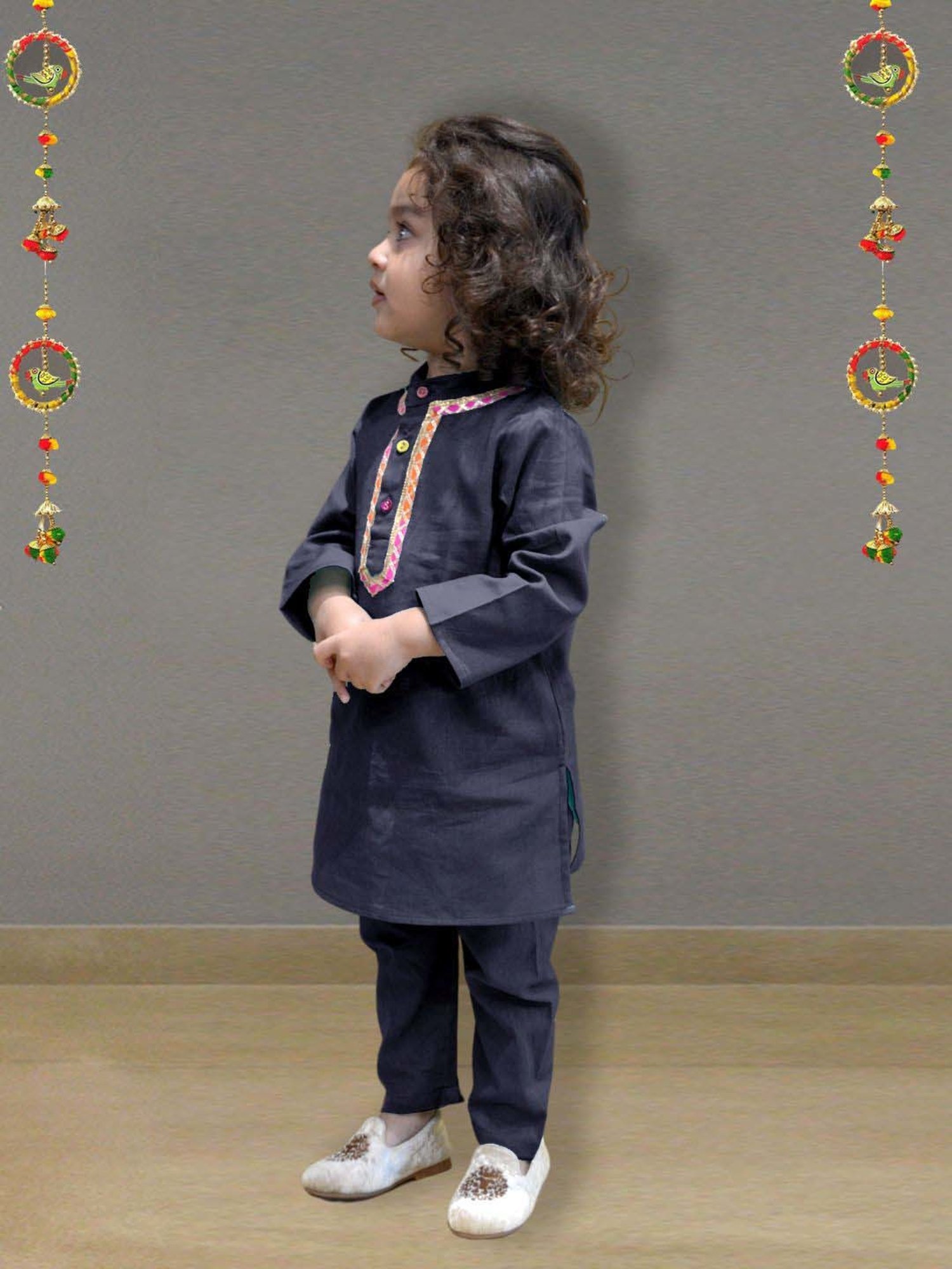 A.T.U.N. Boys Navy Blue Solid Full Sleeves Kurta Set