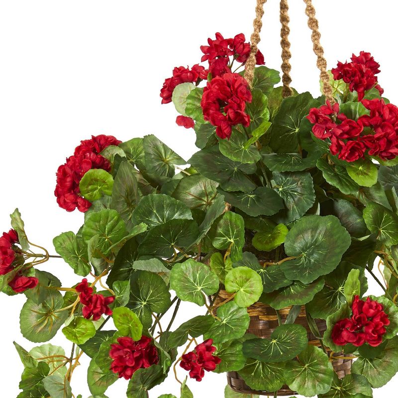 27" x 26" Artificial Geranium Plant in Hanging Basket - Nearly Natural