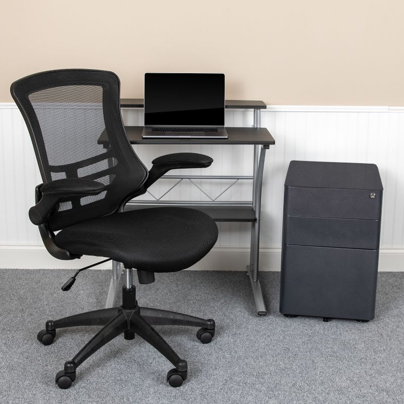 Flash Furniture Work From Home Kit - Black Computer Desk, Ergonomic Mesh Office Chair and Locking Mobile Filing Cabinet with Side Handles