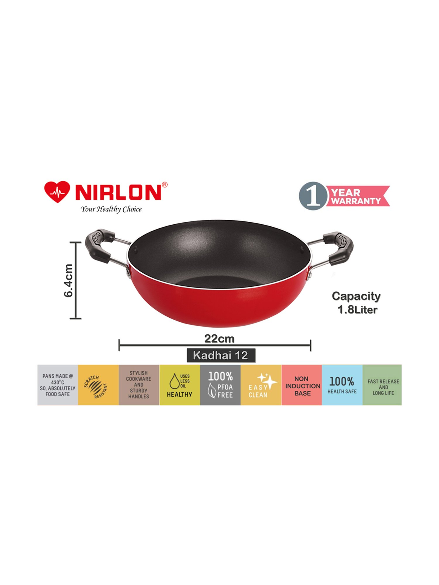 Nirlon Non-Stick Red Aluminium Non-Toxic Cookware Combo Set with Steel Lid