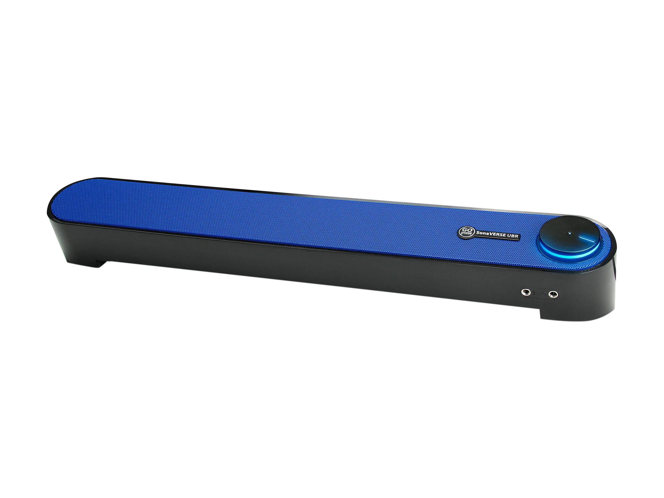 Desktop Computer Sound Bar Speaker w/ Easy Access Headphone & Mic Jacks by GOgroove - SonaVERSE UBR (Blue) - USB Powered, LED accents, Compact 16.5" Length, Angled Design - Ideal for Small Desks