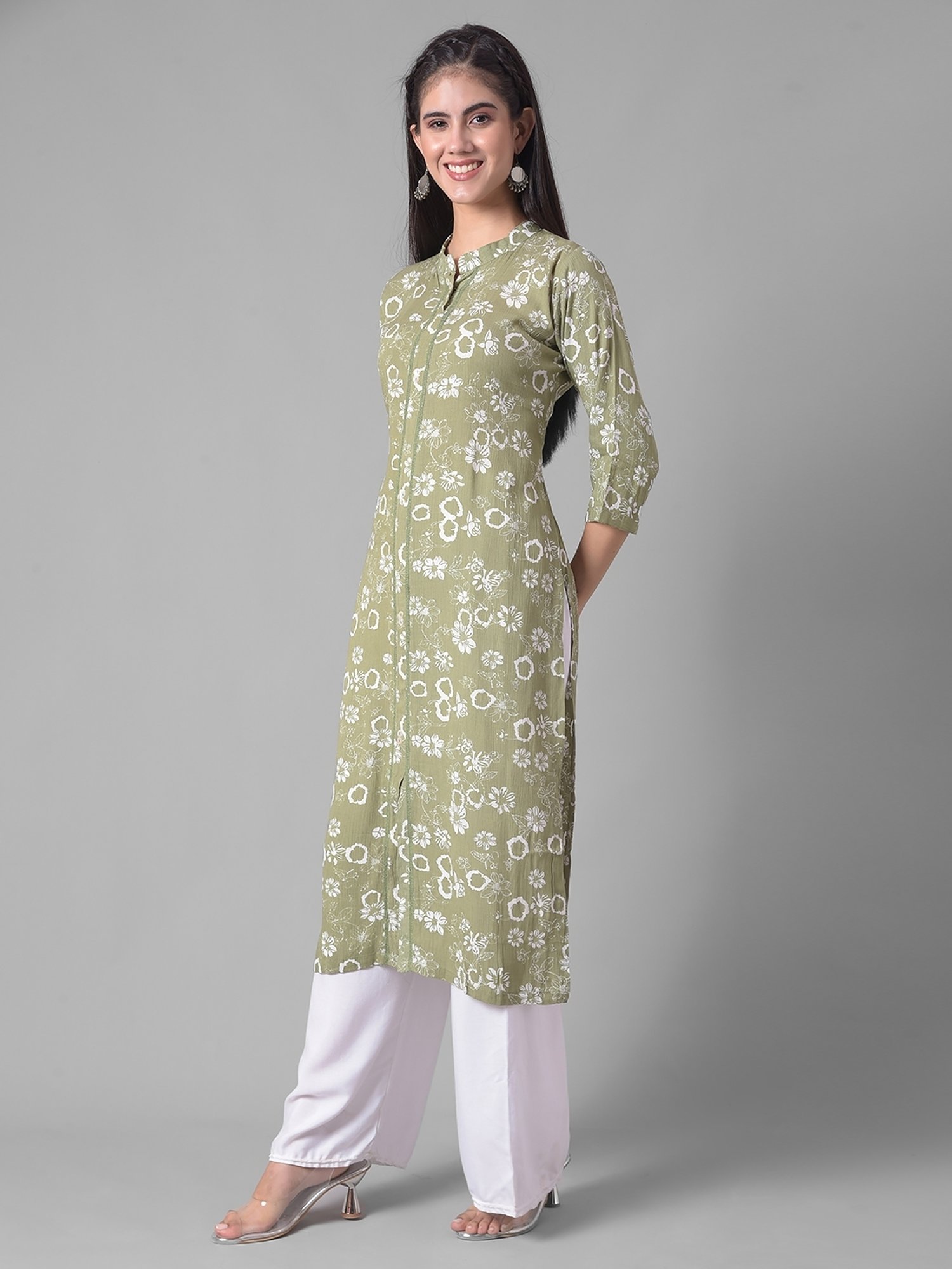 Dollar Missy Green Floral Print Straight Kurta