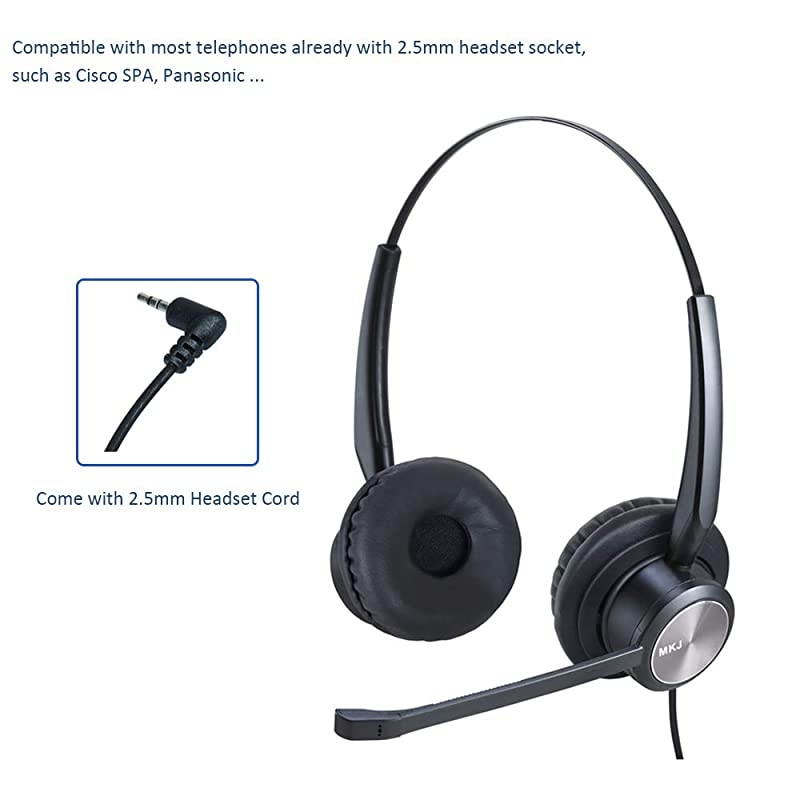 Telephone Headset for Landline Phones with Noise Cancelling Microphone for Cisco SPA Panasonic KXNT366 KXTGF380M KXTG6543 Gigaset Uniden Grandstream DECT Cordless Phones