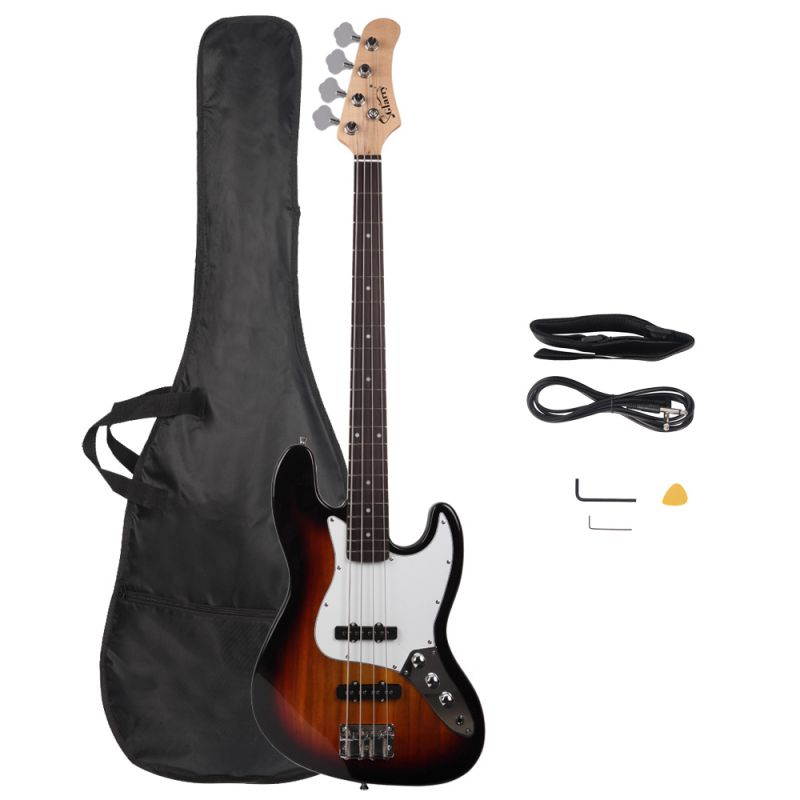 New Sunset Glarry Electric Jazz 4 Strings Bass Guitar + Cord + Wrench