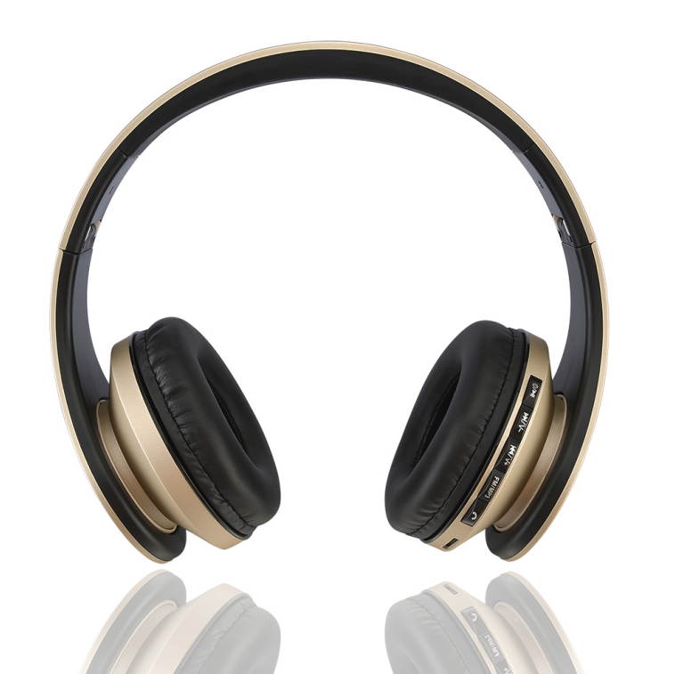 Bluetooth stereo headset headphone with FM stereo radio/wired headphone/MP3 player answer/end calling gold+black color