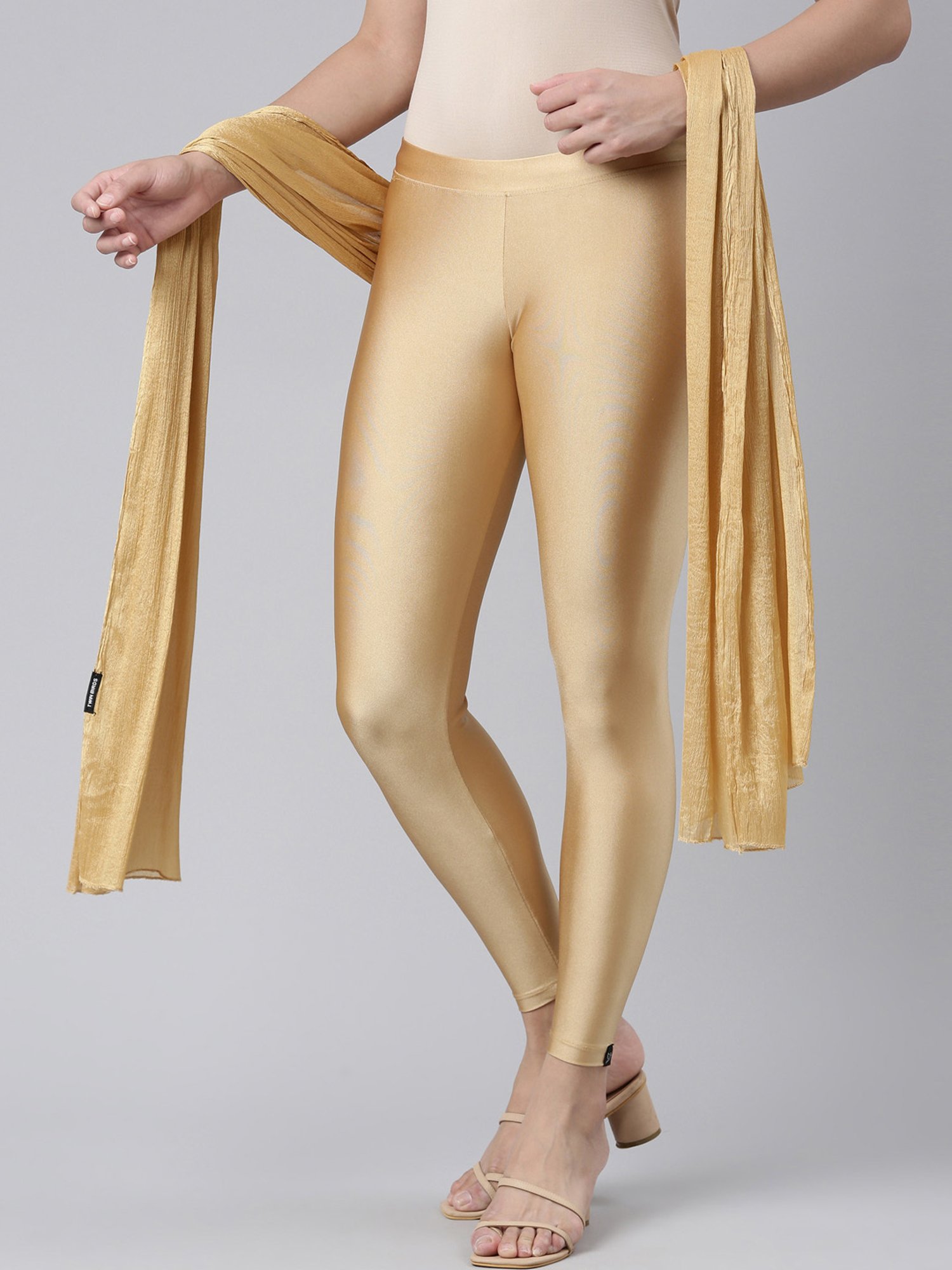 TWIN BIRDS Gold & White Dupatta - Pack of 2