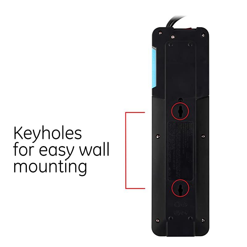 Sur Protector 8 Outlet Power Strip ExtraLong 8ft Power Cord Flat Plug Power Filter Circuit Breaker 2160 Joules Warranty Black 37870