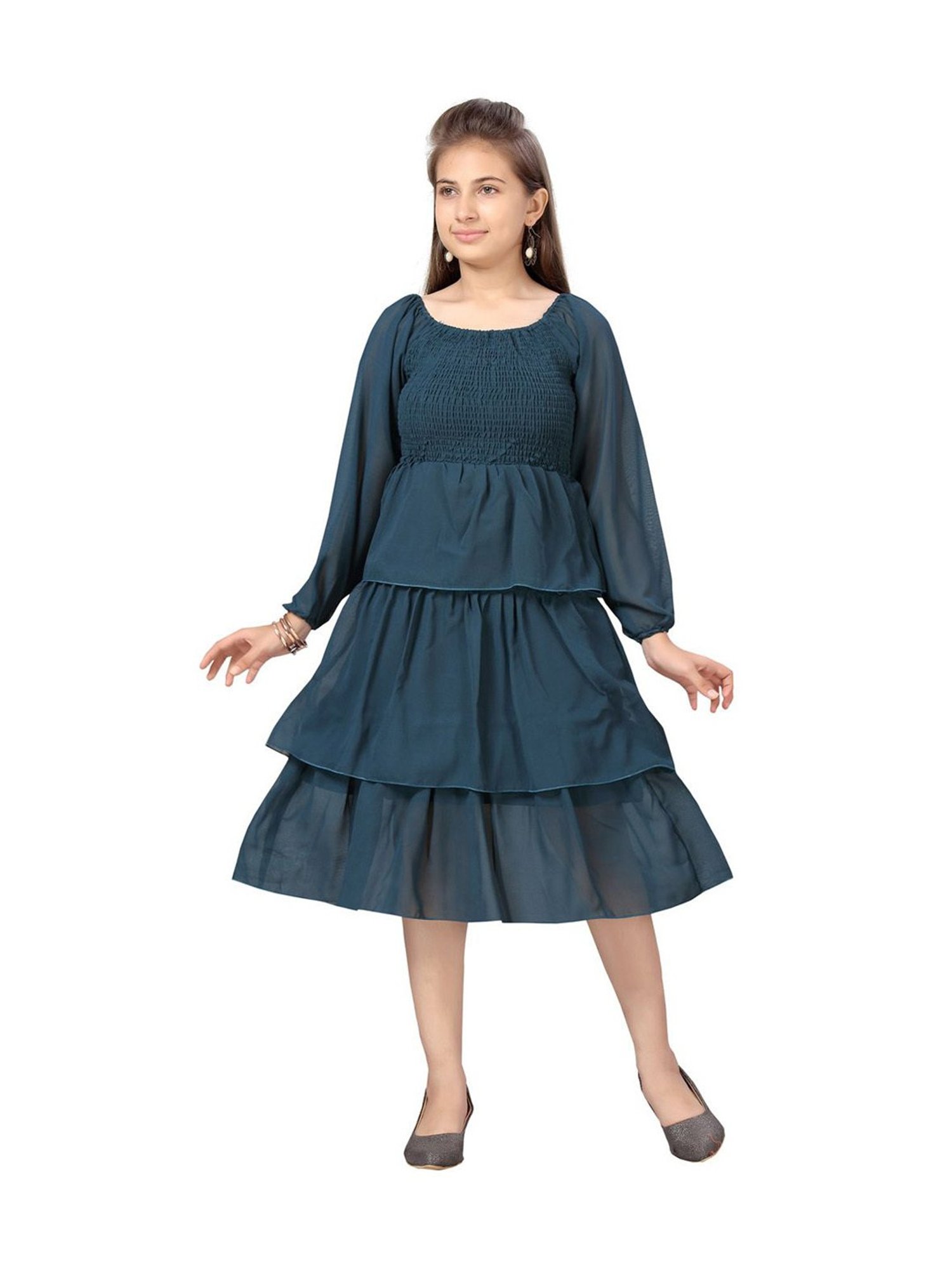 Aarika Kids Green Regular Fit Full Sleeves Dress