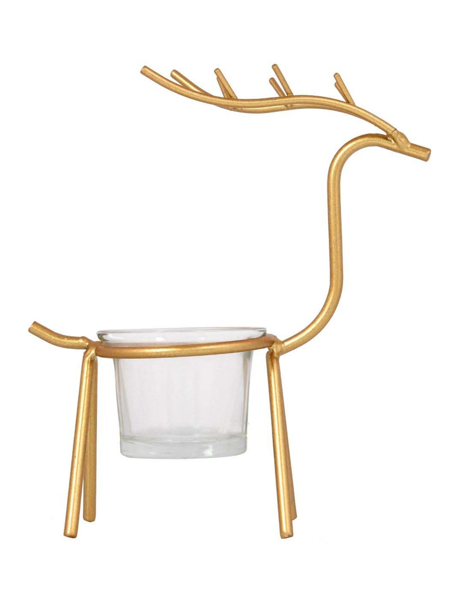 Tayhaa Golden & Transparent Metal Reindeer Tealight Candle Holder