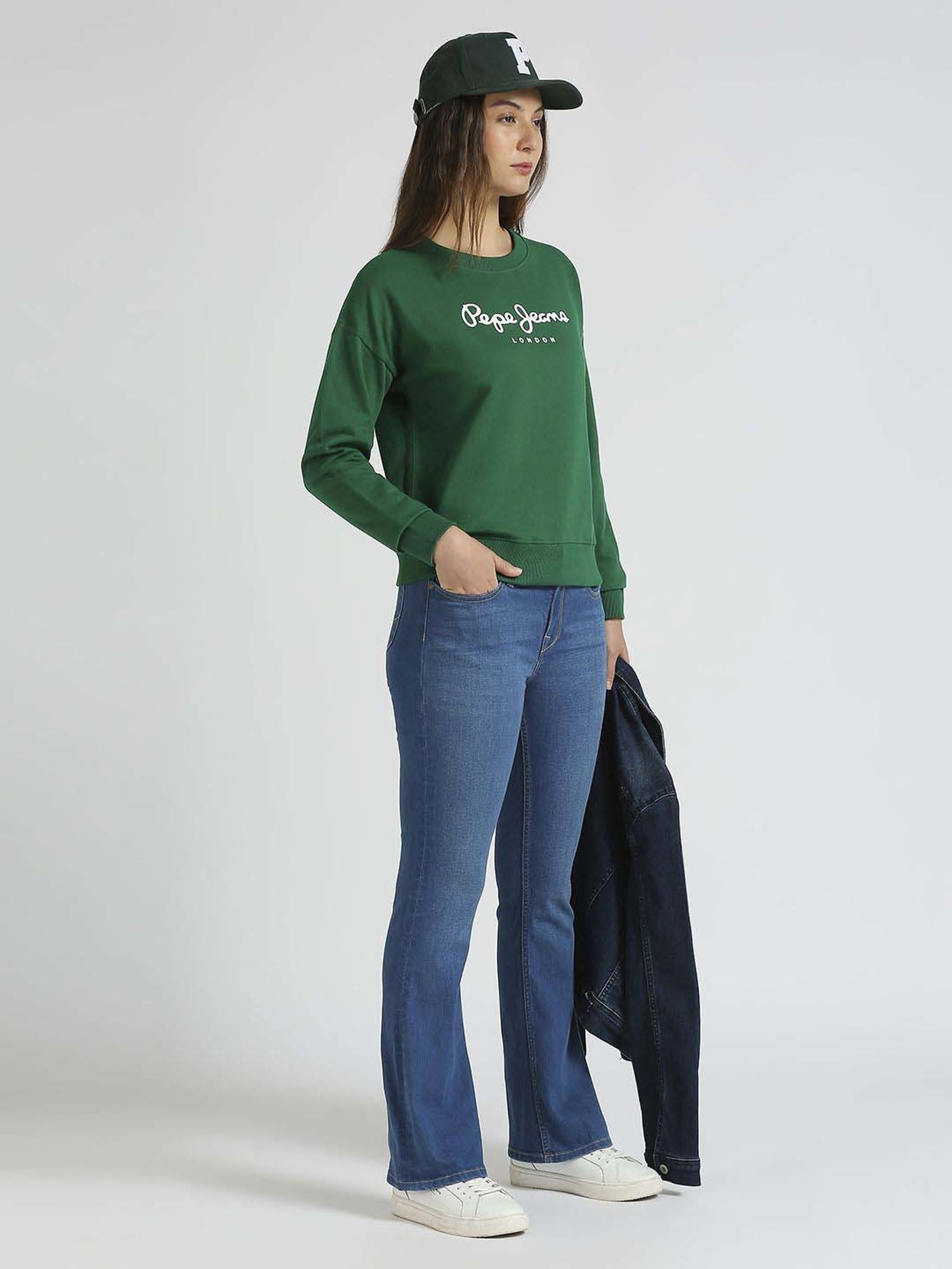 Pepe Jeans Green Cotton Printed Sweatshirt