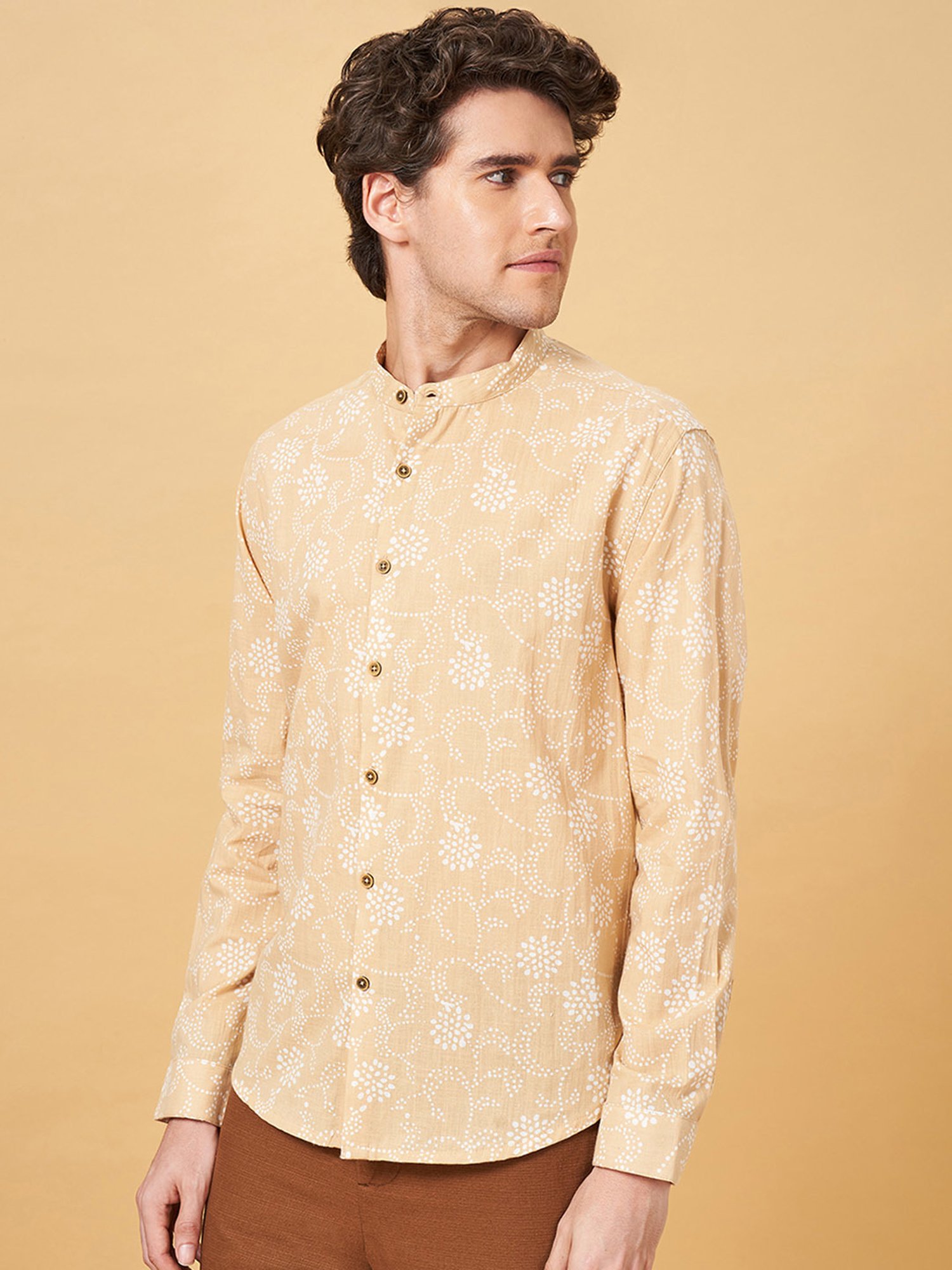 Indus Route by Pantaloons Tan Regular Fit Printed Shirt