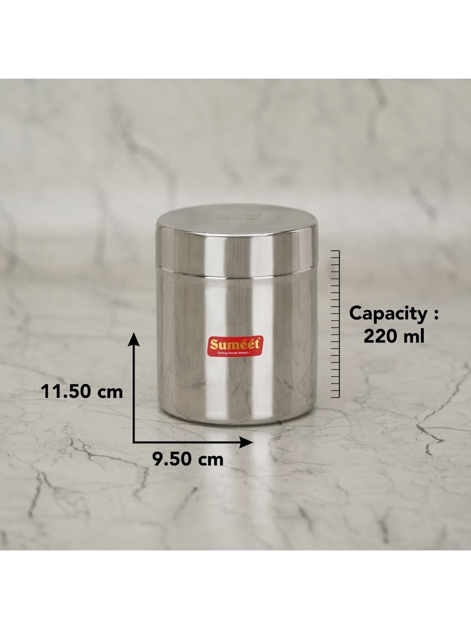 Sumeet S.S. Small Canisters/Jars/Ubha Dabba/Storage Containers set of 6Pcs, 750ml each, 9.5cm