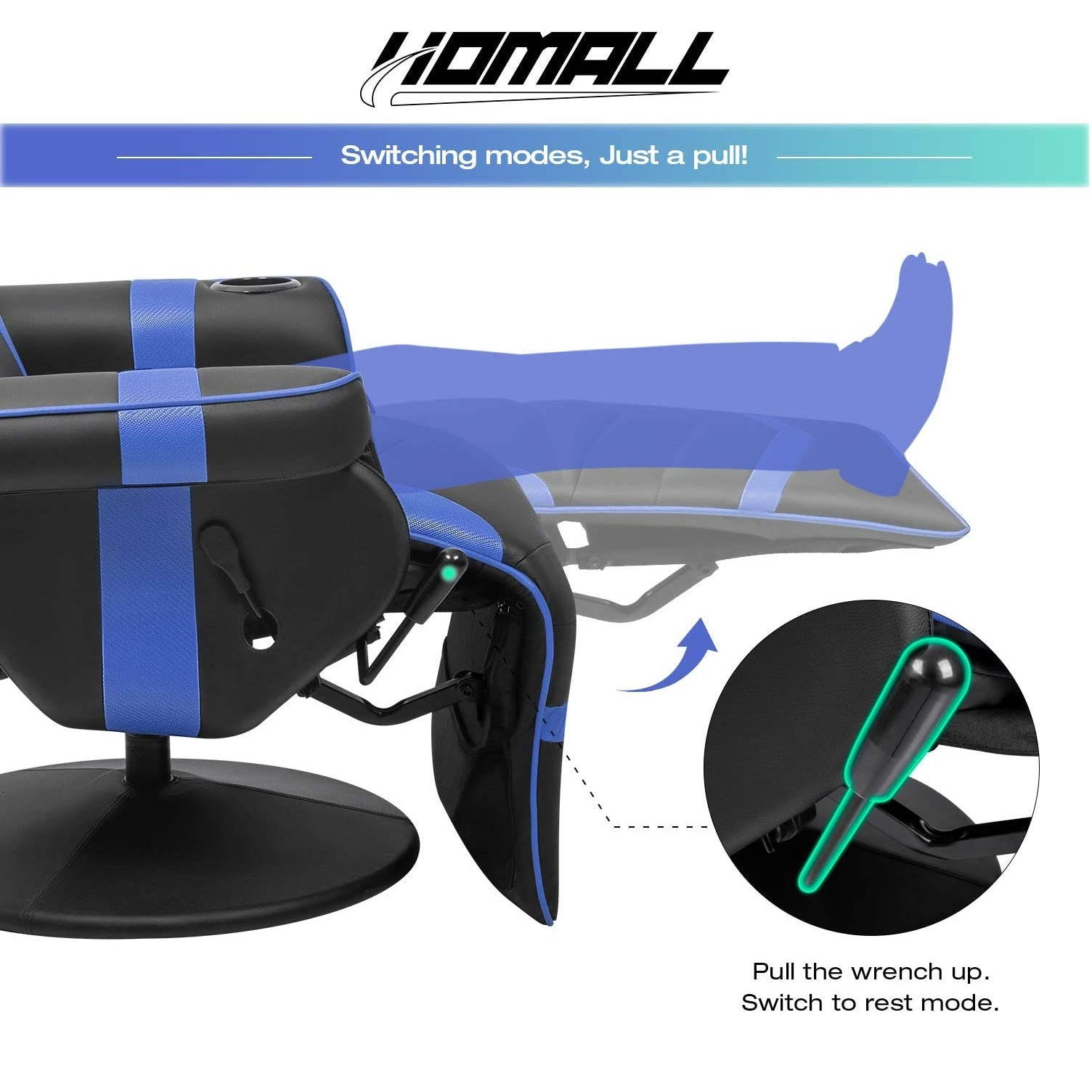 Homall Computer Racing Style PU Leather Ergonomic Adjusted Reclining Video Gaming Single Sofa Chair with Footrest Headrest and Lumbar Support (White)