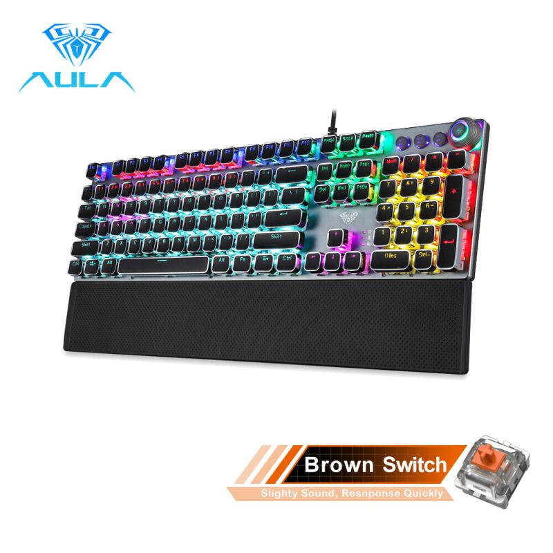 AULA Gaming Mechanical Keyboard Retro Square Glowing Keycaps Backlit USB Wired 104 Anti-ghosting Gaming Keyboard for PC laptop