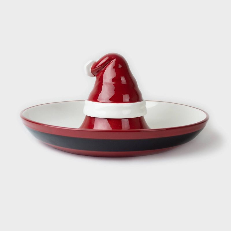 12" x 6" Ceramic Santa Top Chip and Dip Serving Platter - Peppermint & Pine