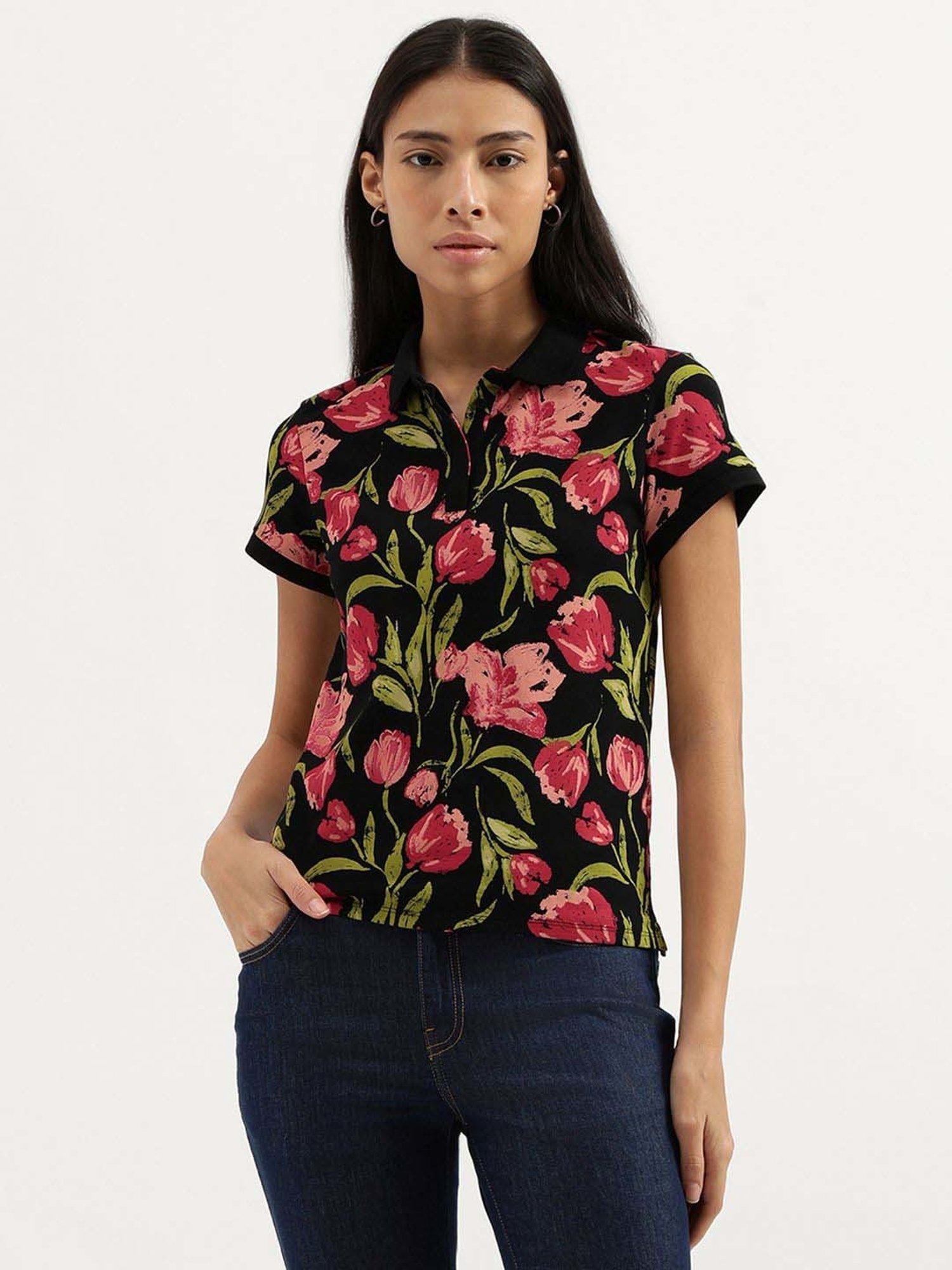 United Colors of Benetton Black Floral Print T-Shirt