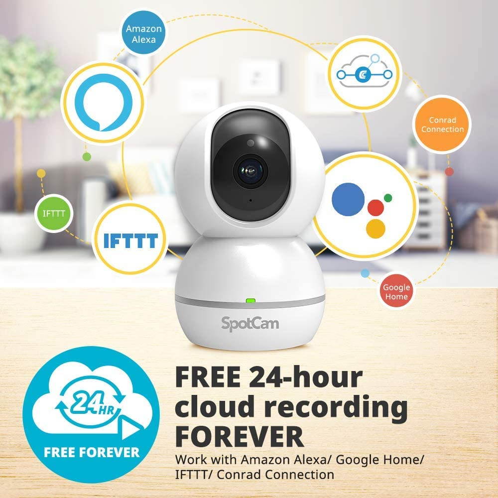 SpotCam Eva 2 Wireless Home Security Camera, 1080p FHD, Indoor, Night Vision, Two-Way Talk, Motion & Sound Alert, PTZ Pan/Tilt, Automatic Human Tracking, with Free Fulltime Cloud Recording