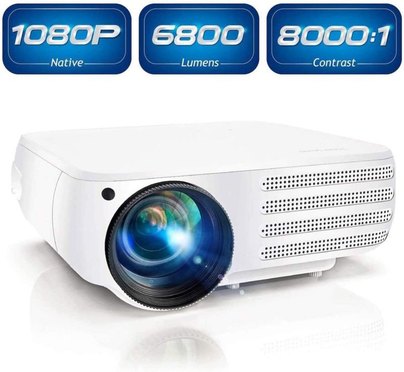 Projector 1080P Native 6800 Lumens HDMI Movie Projector, &plusmn;50&deg; 4D Keystone Correction for Home,Office,Entertainment