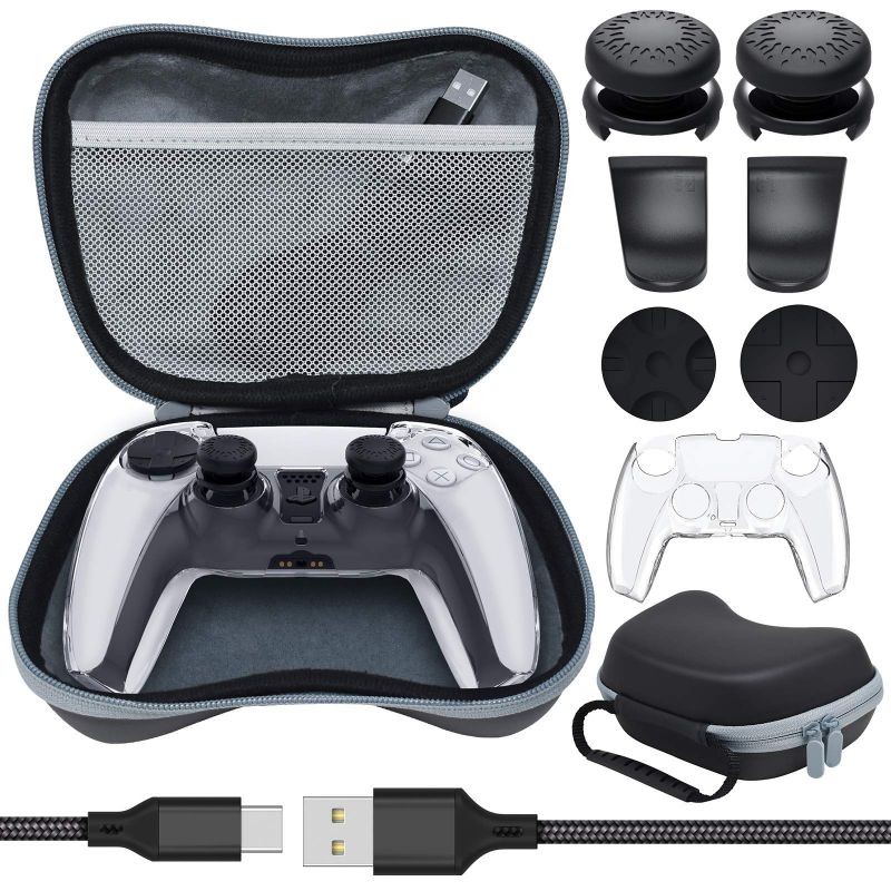 Carrying Case with Protective Cover for PS5 DualSense Wireless Controller,  Accessories Kit Including Travel Case, Hard Shell, Thumb Stick Caps, Trigger Extensions for Playstation 5 Controller