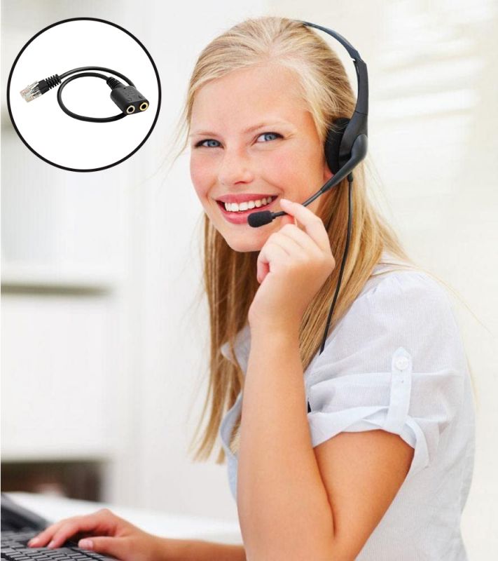 2 Pack RJ9 Male to 3.5mm Female Plug Headset Jack Phone Audio Adapter Cable