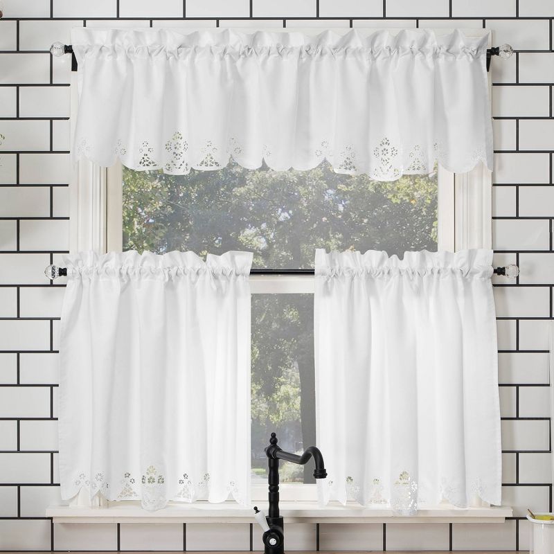 14"x58" Mariela Floral Trim Semi-Sheer Rod Pocket Kitchen Window Valance White - No. 918