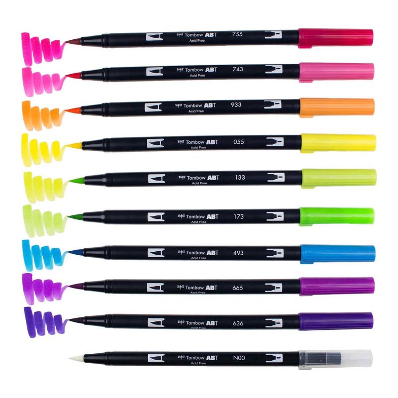 10pk Dual Brush Pen Art Markers Bright Palette - Tombow